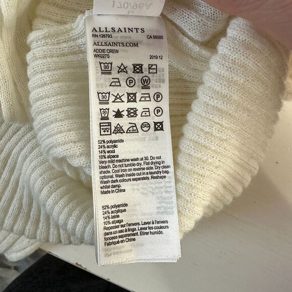 Allsaints Cream Ribbed Design Long Sleeve Round Neck Thin Light Sweater L - Picture 11 of 12